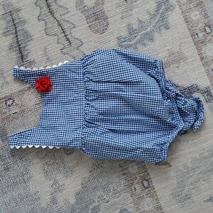 Gymboree Baby Girls Blue White Ginham Ric Rac Flower Sunsuit Romper Sz12-18m